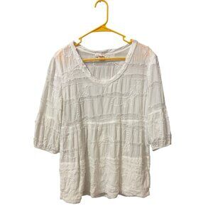 Tianello Shelby Blouse Size S Boho Style Textured Embroidered Cotton Top Pockets